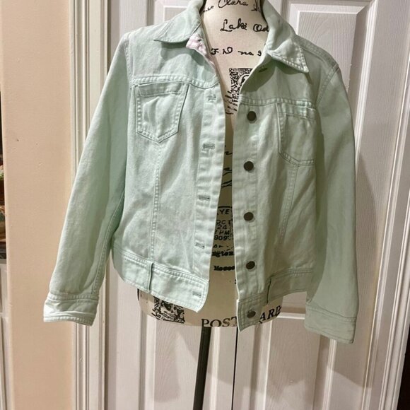 J.JILL DENIM MINT GREEN JACKET SZ M VERSATILE MINIMALIST SOPHISTICATED - Picture 11 of 12